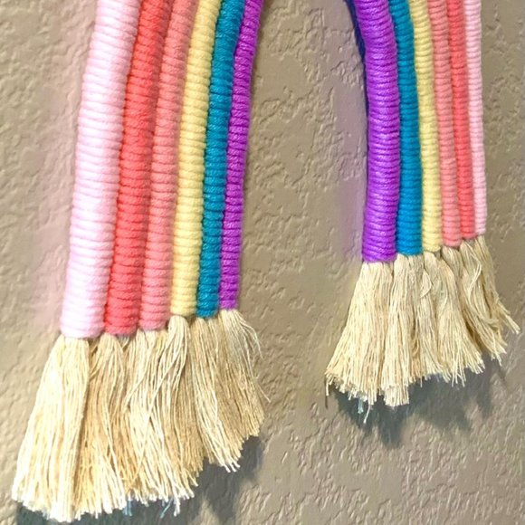 Pink Yellow Purple Woven Tasseled Boho Rainbow Wall Hanging Children's Decor New - Picture 3 of 3